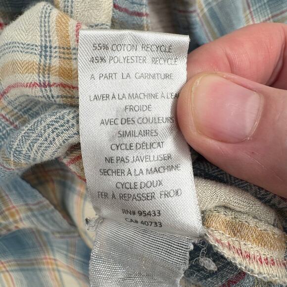 Toad&Co Recycled Cotton Blend Plaid Button Down Shirt Womens Small Blue Tan Red - Picture 10 of 14